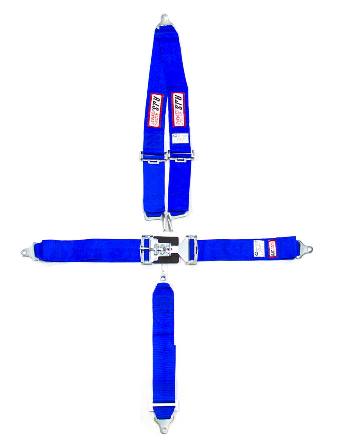 Harness - 5 Point - Latch and Link - SFI 16.1 - 64 in Length - Pull Down Adjust - Bolt-On - V-Type Harness - Blue - Kit