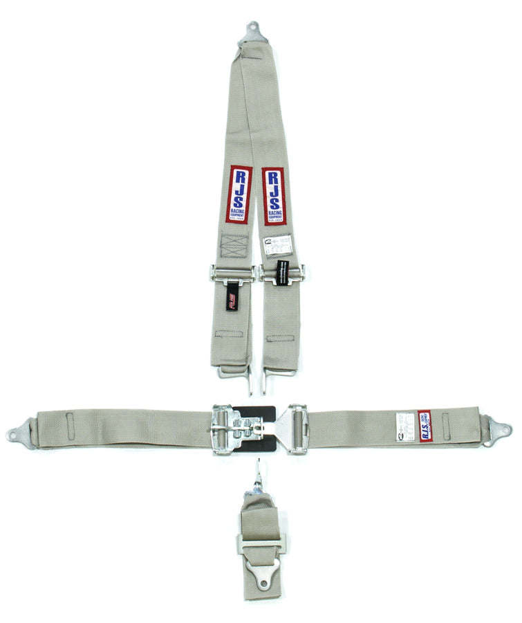 Harness - 5 Point - Latch and Link - SFI 16.1 - 64 in Length - Pull Down Adjust - Bolt-On / Wrap Around - V-Type Harness - Gray - Kit