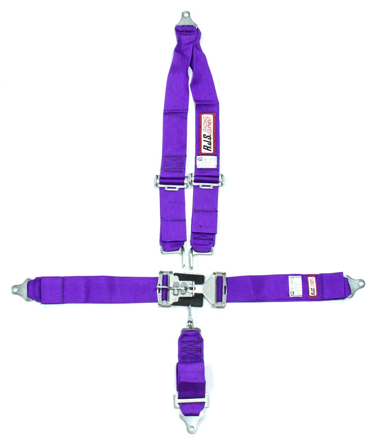 Harness - 5 Point - Latch and Link - SFI 16.1 - 64 in Length - Pull Down Adjust - Bolt-On - V-Type Harness - Purple - Kit