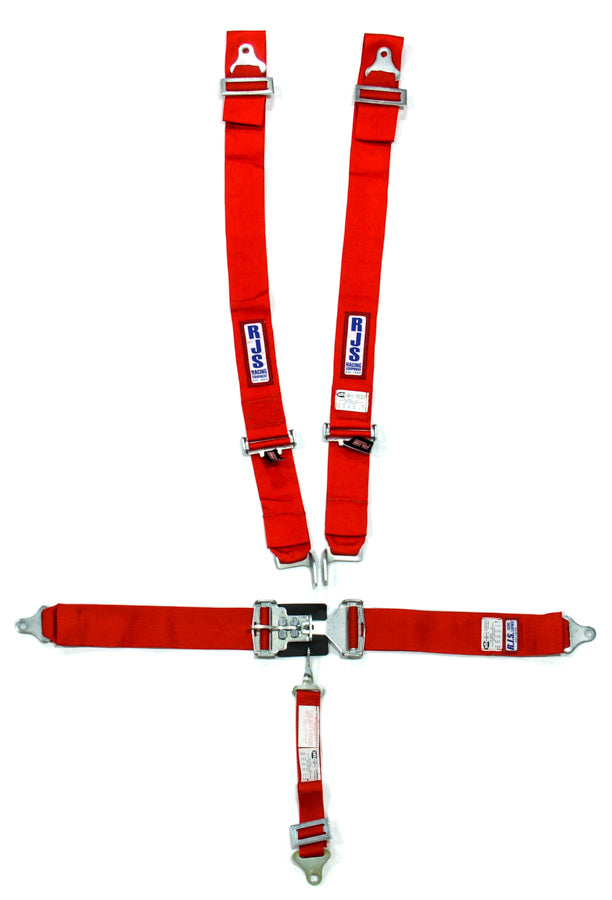 Harness - 5 Point - Latch and Link - SFI 16.1 - 64 in Length - Pull Down Adjust - Bolt-On / Wrap Around - Individual Harness - Red - Kit