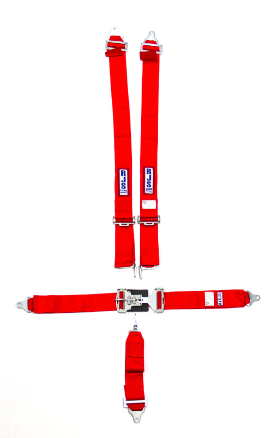 Harness - 5 Point - Latch and Link - SFI 16.1 - 64 in Length - Pull Down Adjust - Bolt-On / Wrap Around - Individual Harness - Red - Kit