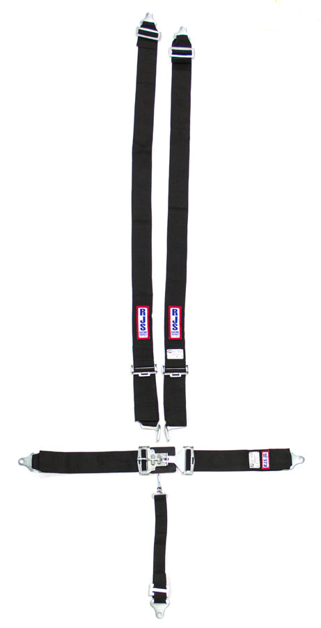 Harness - 5 Point - Latch and Link - SFI 16.1 - 64 in Length - Pull Down Adjust - Bolt-On / Wrap Around - Individual Harness - Black - Kit