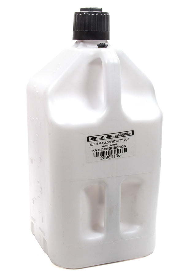 Utility Jug - 5 gal - 9.25 x 9.25 x 20 in Tall - O-Ring Seal Cap - Flip-Up Vent - Square - Plastic - White - Each