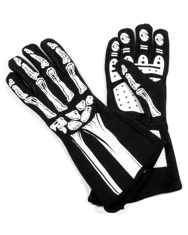 Driving Gloves - Skeleton - SFI 3.3/5 - Double Layer - Nomex - Black / White - Medium - Pair