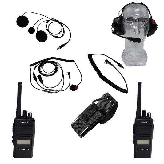 2-Way Radio - Pro Series - 2 Man - 200 Channel - Pouch / Charger / Earphones / Mic / Headset - Plastic - Black Kit