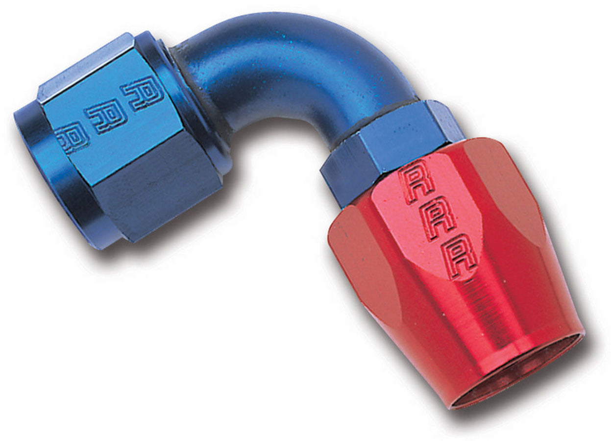 Fitting - Hose End - Full Flow - 90 Degree - 6 AN Hose to 6 AN Female - Aluminum - Blue / Red Anodized - Each