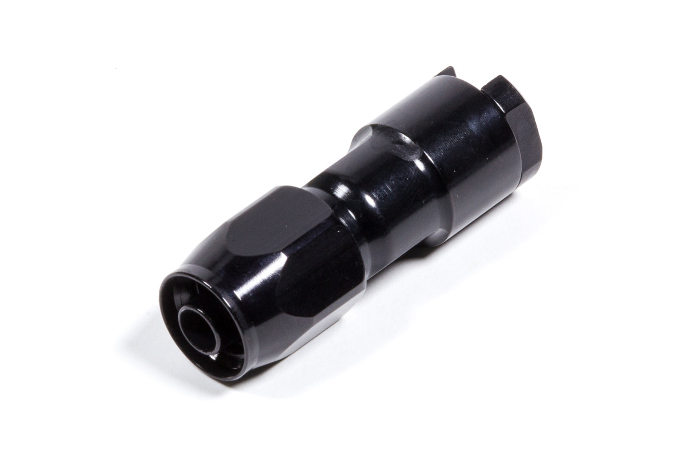 Fitting - Hose End - Straight - 6 AN Hose Barb to 3/8 in SAE Female Quick Disconnect - Aluminum - Black Anodized - Each