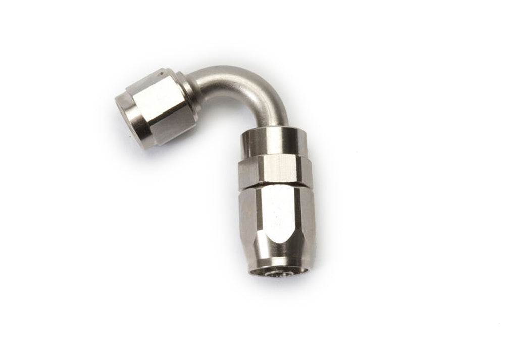 Fitting - Hose End - Full Flow Swivel - 120 Degree - Tight Radius - 6 AN Hose to 6 AN Female Swivel - Aluminum - Nickel Anodized - Each