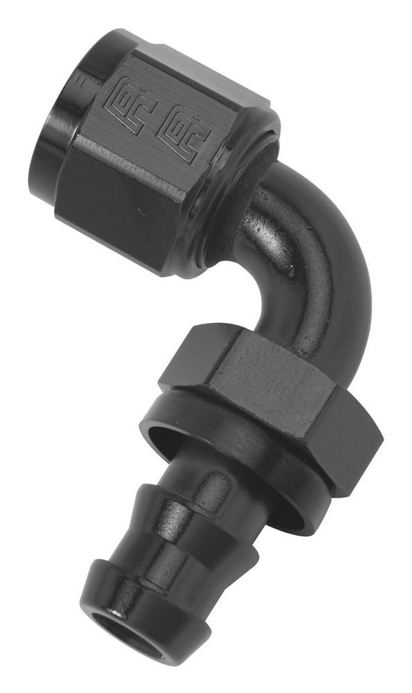 Fitting - Hose End - Twist-Lok - 90 Degree - 10 AN Hose Barb to 10 AN Female - Aluminum - Black Anodized - Each