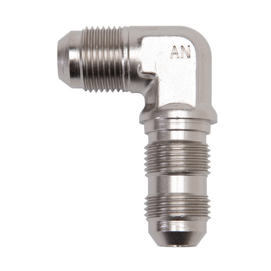 Fitting - Bulkhead - 90 Degree - 3 AN Male to 3 AN Male Bulkhead - Aluminum - Nickel Anodized - Each