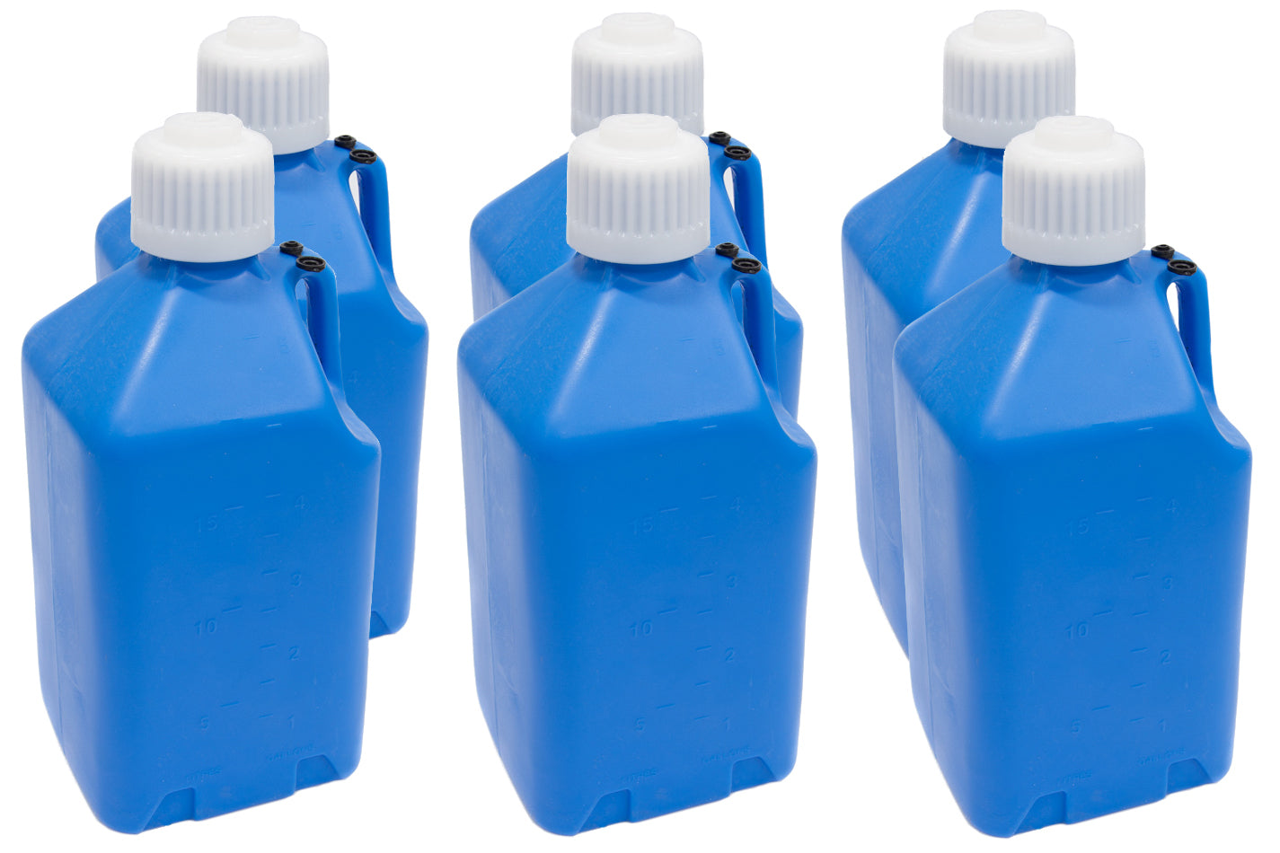 Utility Jug - 5 gal - 9.5 x 9.5 x 21.75 in Tall - Gasket Seal Cap - Flip-Up Vent - Square - Plastic - Blue - Set of 6