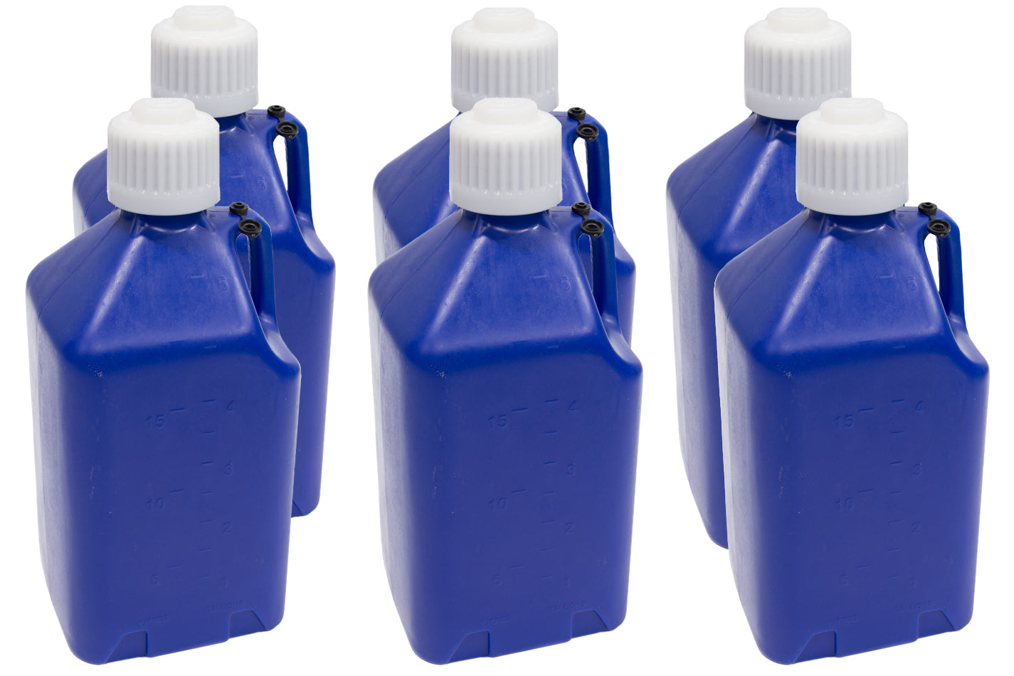 Utility Jug - 5 gal - 9.5 x 9.5 x 21.75 in Tall - Gasket Seal Cap - Flip-Up Vent - Square - Plastic - Dark Blue - Set of 6