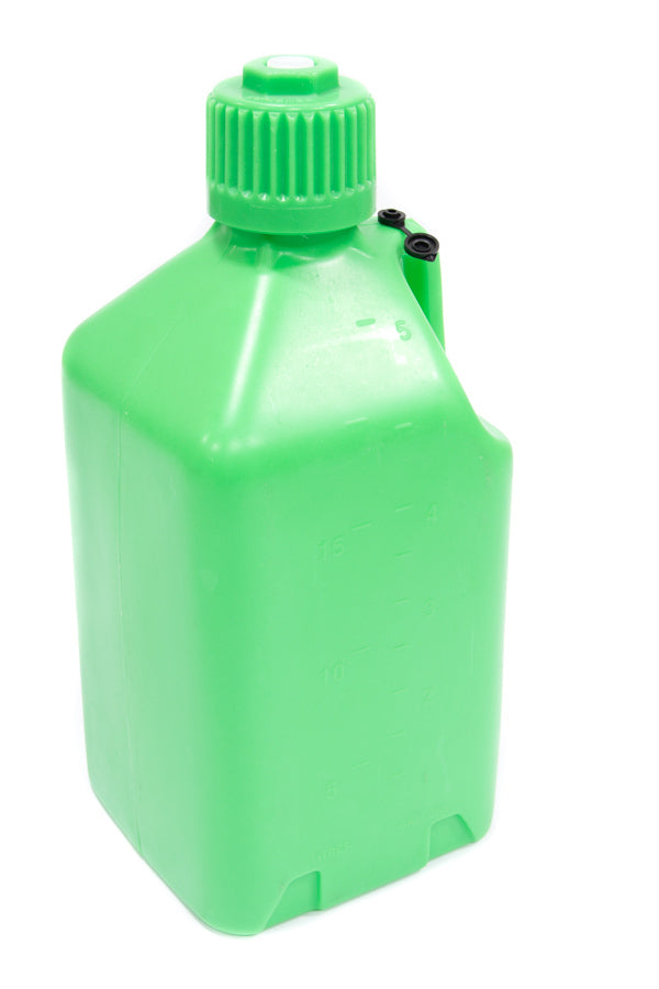 Utility Jug - 5 gal - 9.5 x 9.5 x 21.75 in Tall - Gasket Seal Cap - Flip-Up Vent - Square - Plastic - Glow Green - Each