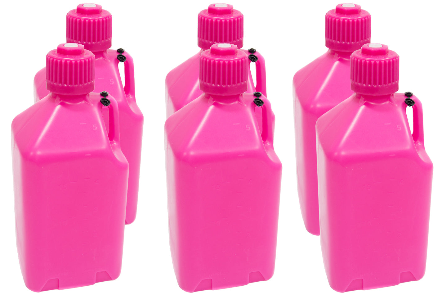 Utility Jug - 5 gal - 9.5 x 9.5 x 21.75 in Tall - Gasket Seal Cap - Flip-Up Vent - Square - Plastic - Glow Pink - Set of 6