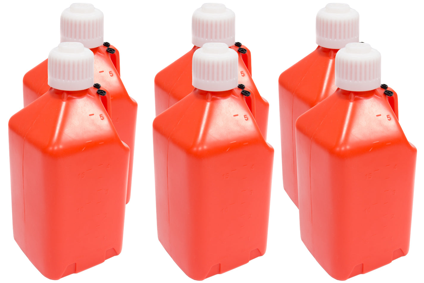 Utility Jug - 5 gal - 9.5 x 9.5 x 21.75 in Tall - Gasket Seal Cap - Flip-Up Vent - Square - Plastic - Orange - Set of 6