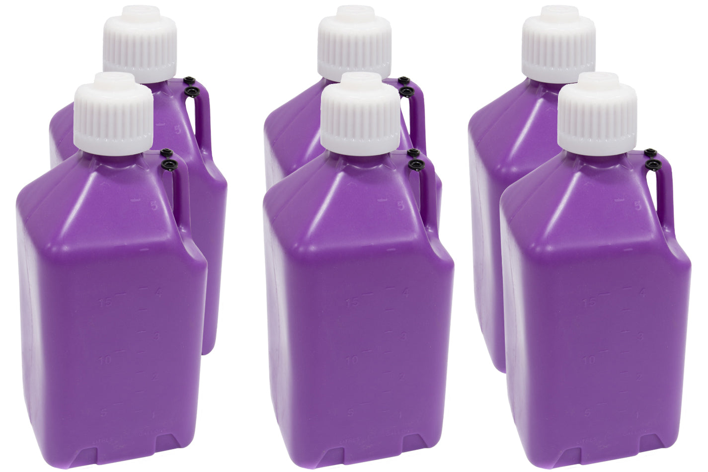 Utility Jug - 5 gal - 9.5 x 9.5 x 21.75 in Tall - Gasket Seal Cap - Flip-Up Vent - Square - Plastic - Purple - Set of 6