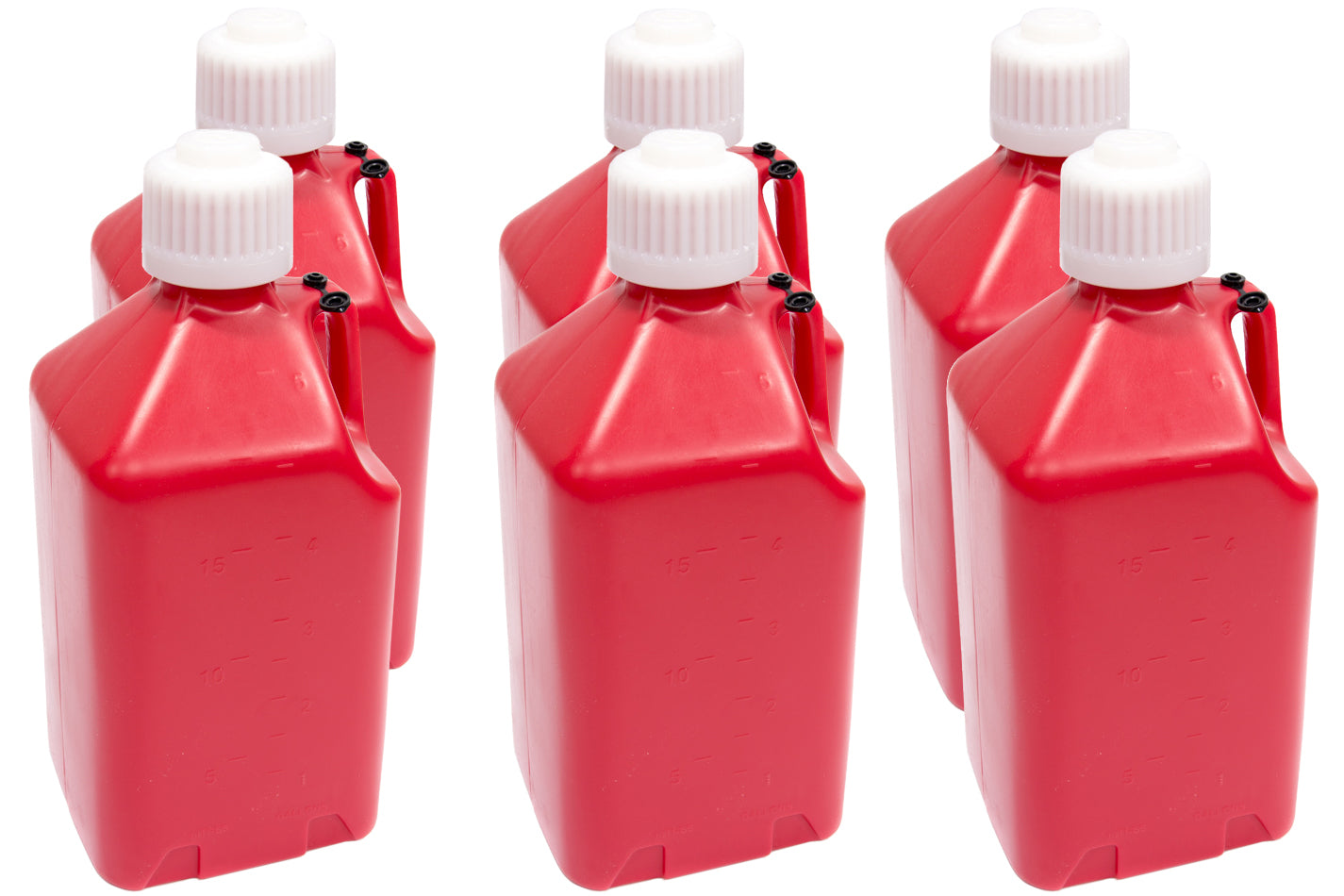 Utility Jug - 5 gal - 9.5 x 9.5 x 21.75 in Tall - Gasket Seal Cap - Flip-Up Vent - Square - Plastic - Red - Set of 6