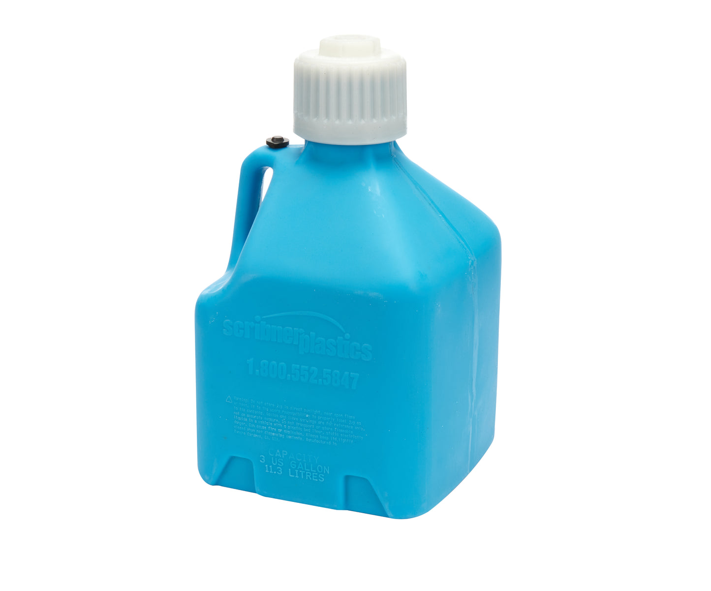 Utility Jug - 3 gal - 9.5 x 9.5 x 16 in Tall - Gasket Seal Cap - Flip-Up Vent - Square - Plastic - Blue - Each