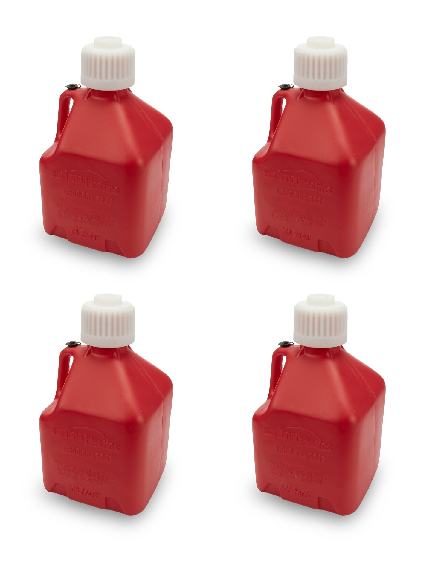 Utility Jug - 3 gal - 9.5 x 9.5 x 16 in Tall - Gasket Seal Cap - Flip-Up Vent - Square - Plastic - Red - Set of 4