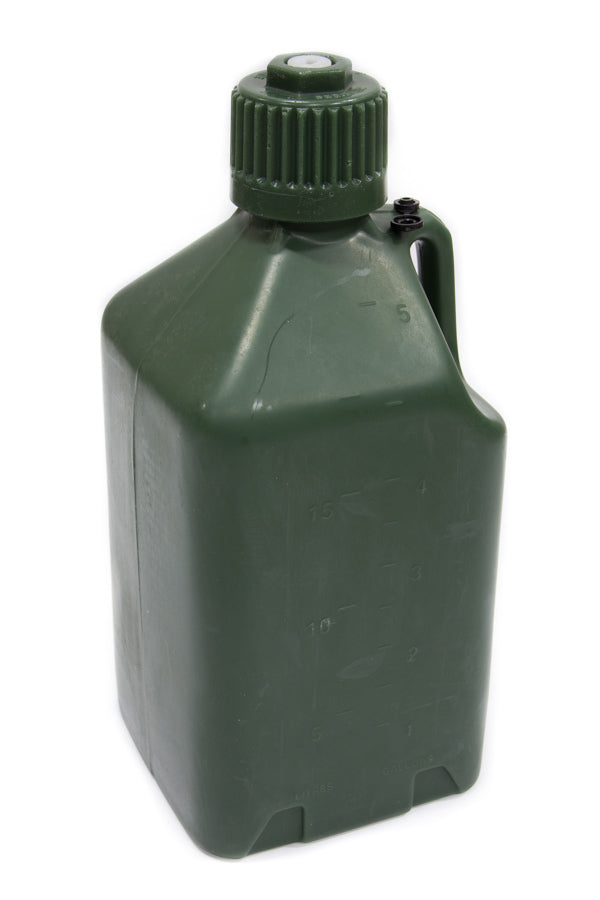 Utility Jug - 5 gal - 9.5 x 9.5 x 21.75 in Tall - Gasket Seal Cap - Flip-Up Vent - Square - Plastic - Green - Potable Water - Each