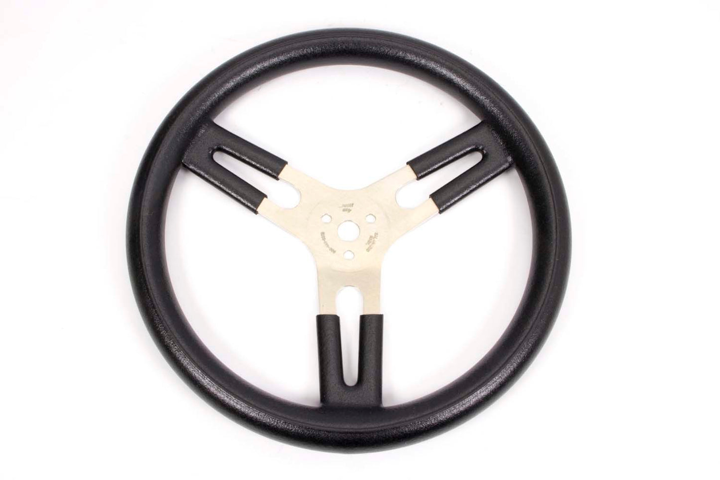 Steering Wheel - 15 in Diameter - Flat - 3-Spoke - Black Rubberized Grip - Aluminum - Natural - Each