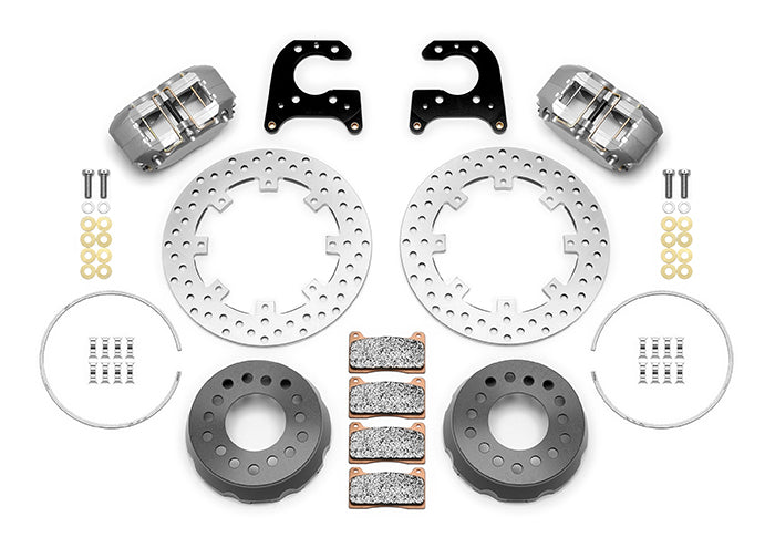 Brake System - Dynapro SA Lug Drive Dynamic - Rear - 4 Piston - 11.25 in Drilled Steel Rotor - Offset - Aluminum - Gray Anodized - Big Ford - Kit