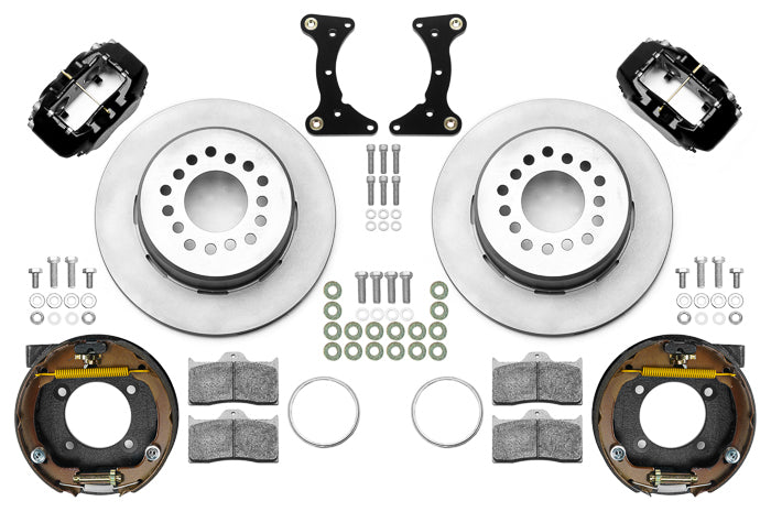 Brake System - Forged Dynalite - Rear - 4 Piston Caliper - 12.19 in Plain Iron Rotor - Aluminum - Black Powder Coat - GM G-Body 1978-88 - Kit