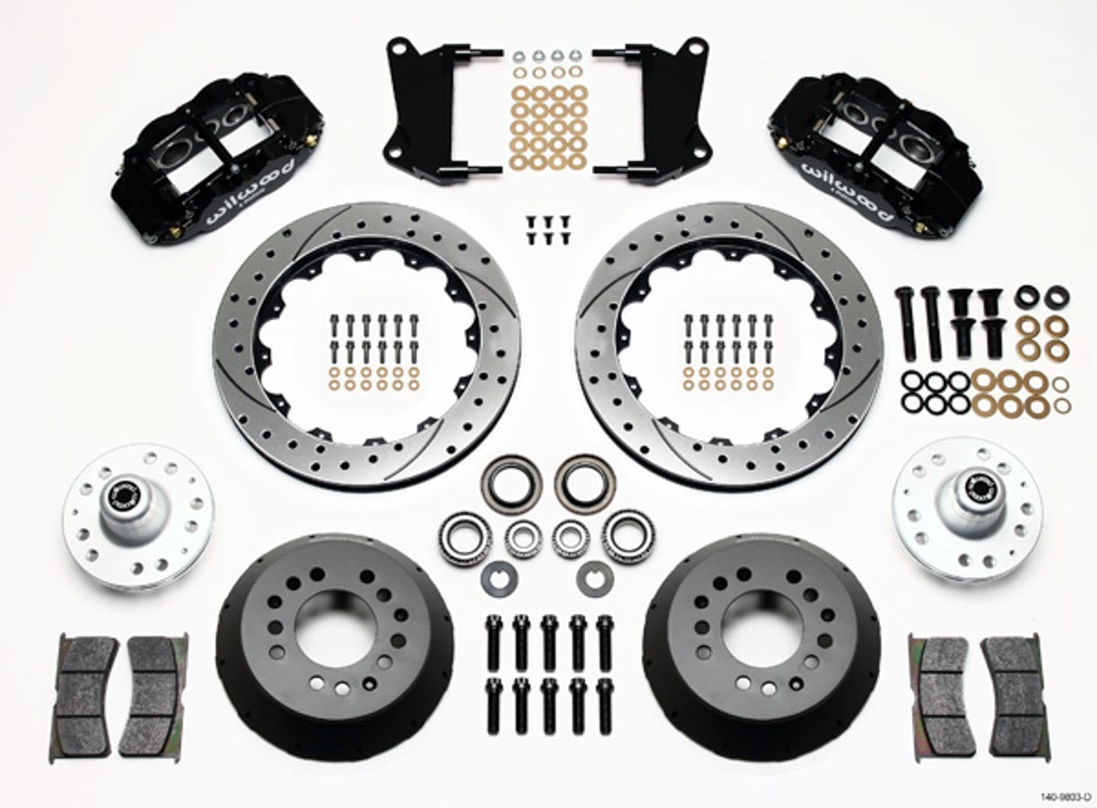 Brake System - Superlite - Front - 6 Piston Caliper - 13 in Drilled / Slotted Iron Rotor - Offset - Aluminum - Black Powder Coat - GM A-Body / F-Body / X-Body 1964-72 - Kit