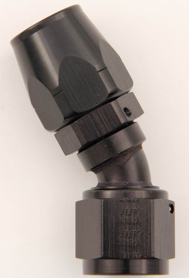 Fitting - Hose End - 30 Degree - 6 AN Hose to 6 AN Female - Double Swivel - Aluminum - Black Anodized - Each