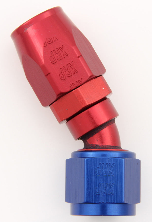 Fitting - Hose End - 30 Degree - 12 AN Hose to 12 AN Female - Double Swivel - Aluminum - Blue / Red Anodized - Each