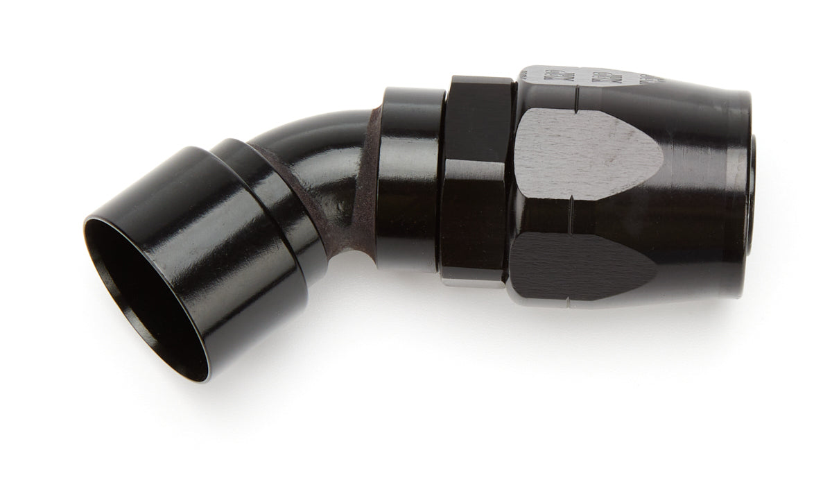 Fitting - Hose End - 45 Degree - 12 AN Female Swivel to 12 AN Hose Quick Disconnect - Aluminum - Black Anodized - Each