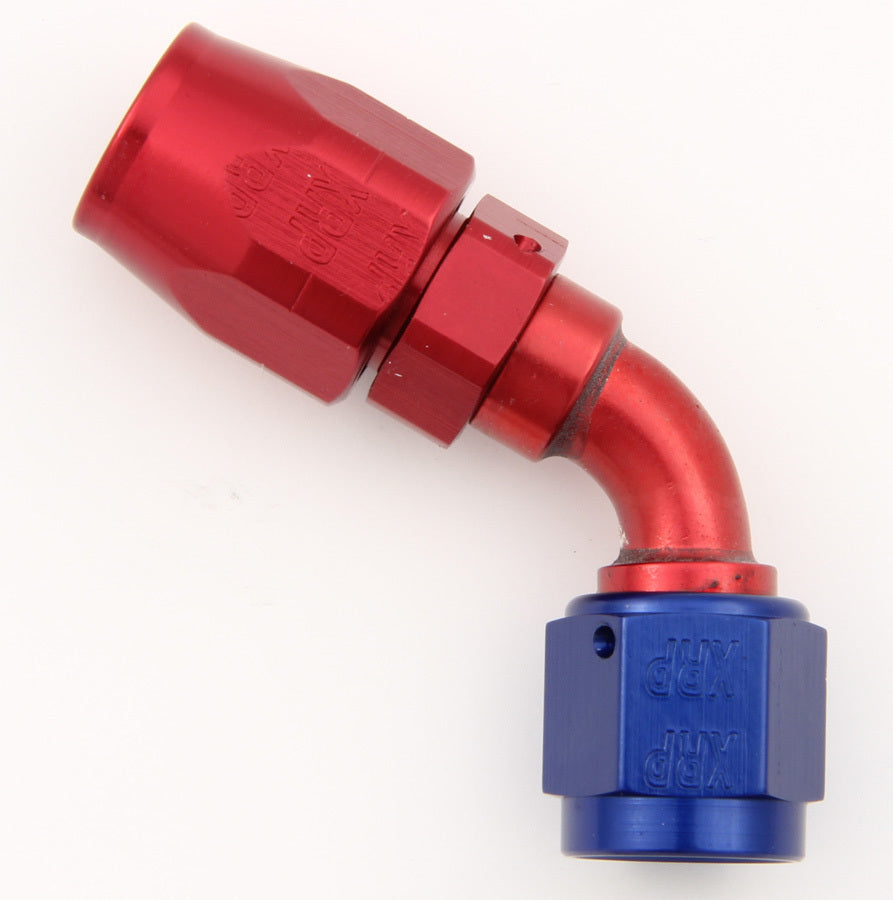 Fitting - Hose End - 60 Degree - 6 AN Hose to 6 AN Female - Double Swivel - Aluminum - Blue / Red Anodized - Each