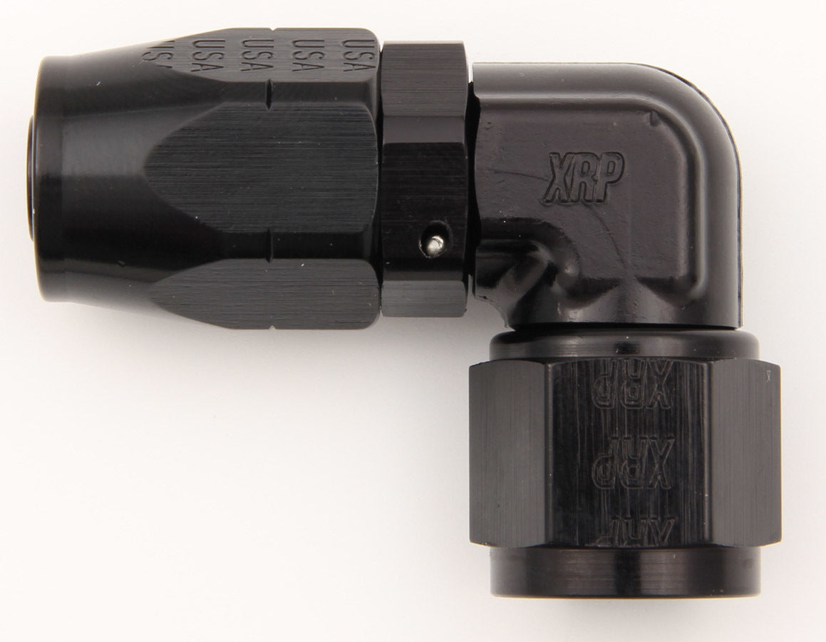 Fitting - Hose End - 90 Degree - Low Profile - 10 AN Hose to 10 AN Female - Double Swivel - Aluminum - Black Anodized - Each