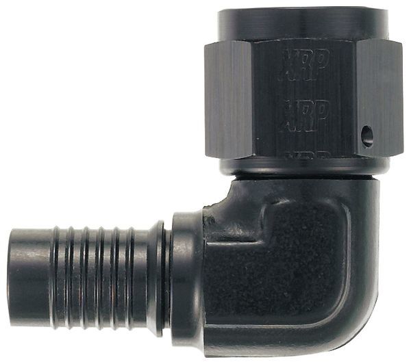 Fitting - Hose End - HS-79 - 90 Degree - 8 AN Hose Crimp to 8 AN Female - Aluminum - Black Anodized - Each