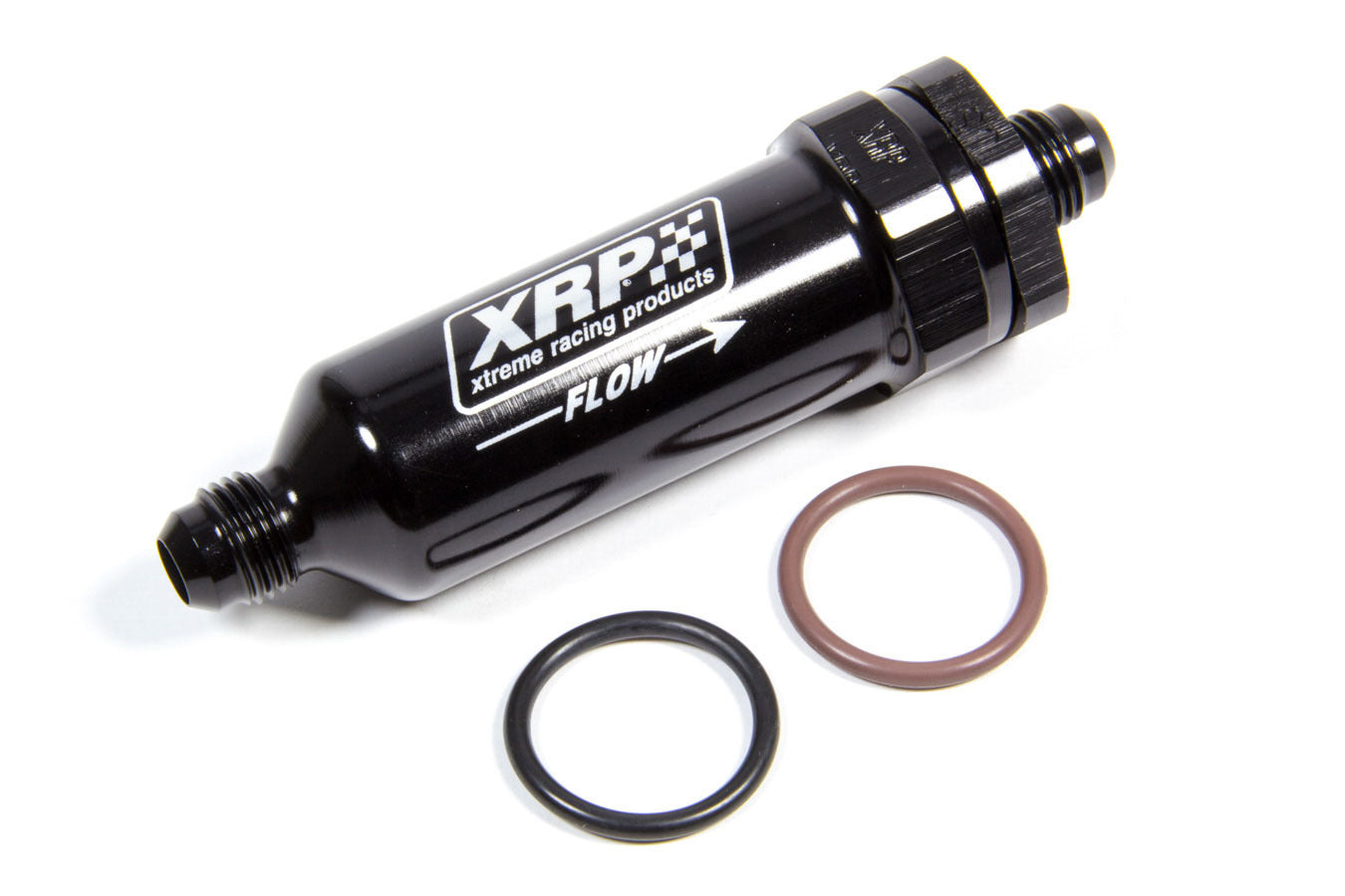Fuel Filter - In-Line - 100 Micron - Stainless Element - 6 AN Male Inlet - 6 AN Male Outlet - Aluminum - Black Anodized - Each