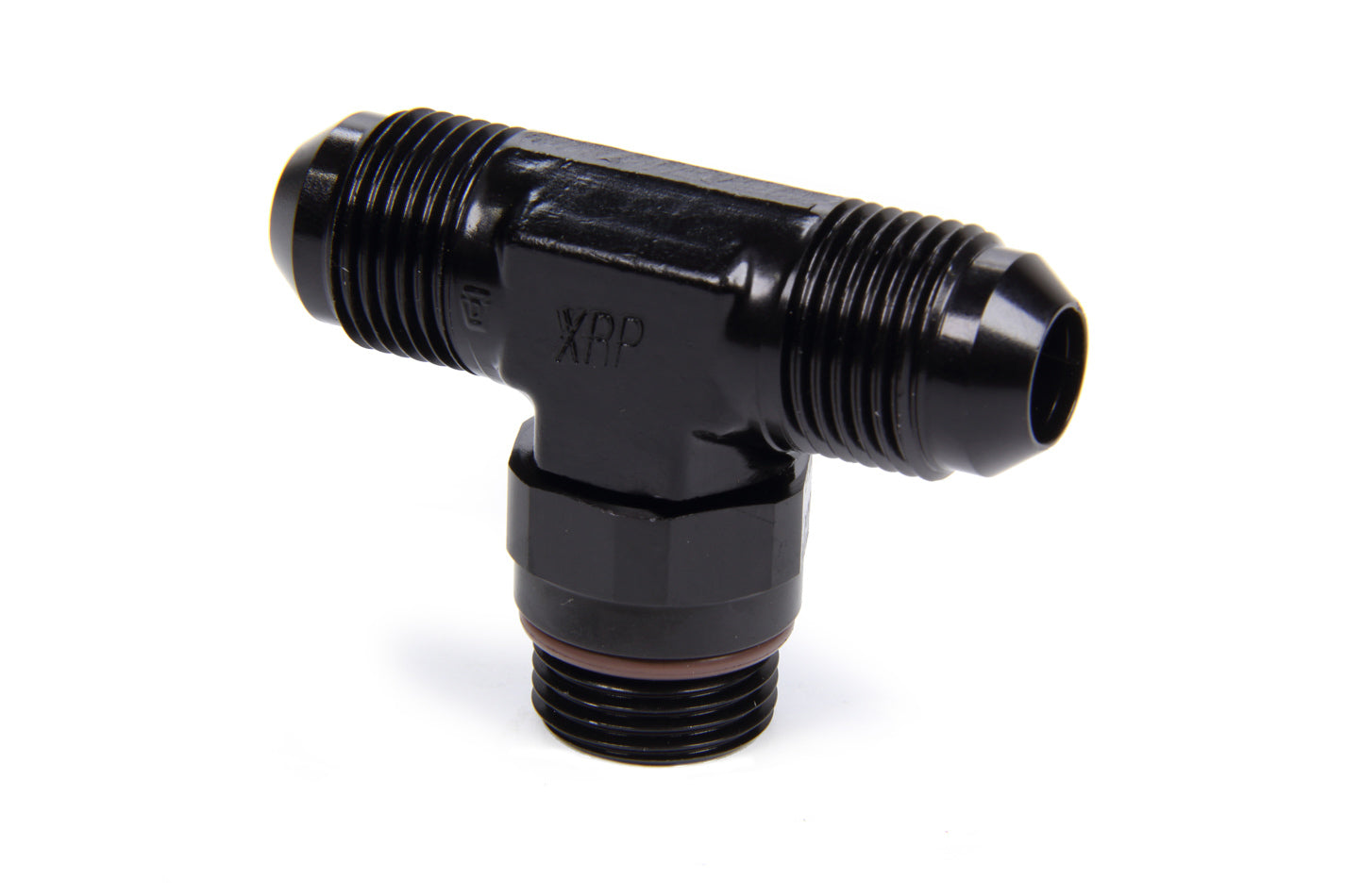 Fitting - Adapter Tee - 8 AN Male x 8 AN Male x 8 AN Male Swivel O-Ring - Aluminum - Black Anodized - Each