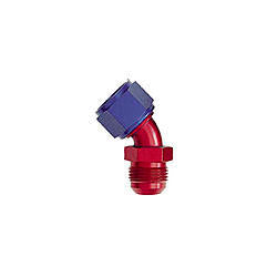 Fitting - Adapter - 45 Degree - 12 AN Male to 12 AN Female Swivel - Aluminum - Blue / Red Anodized - Each