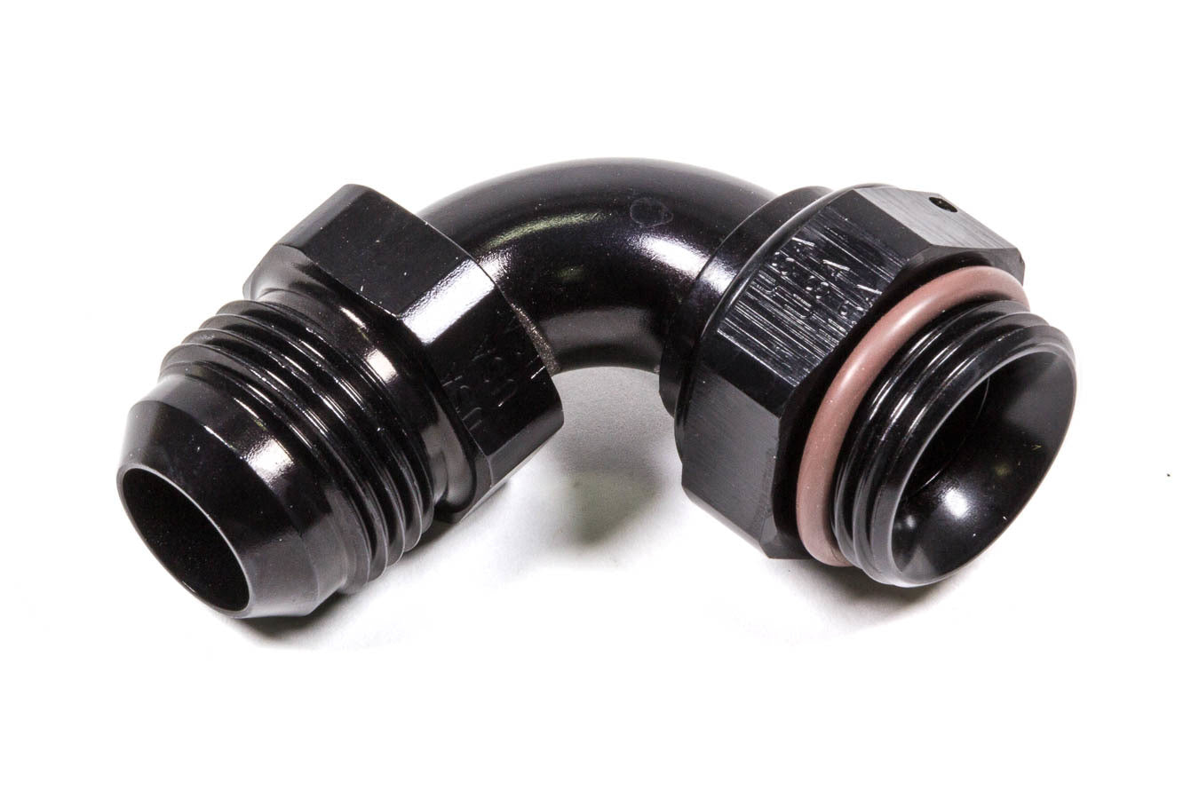 Fitting - Adapter - 90 Degree - 12 AN Male to 12 AN Male O-Ring - Aluminum - Black Anodized - Each
