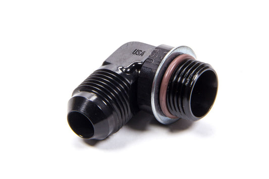 Fitting - Adapter - 90 Degree - 8 AN Male to 8 AN Male O-Ring - Ultra Low Profile - Aluminum - Black Anodized - Each