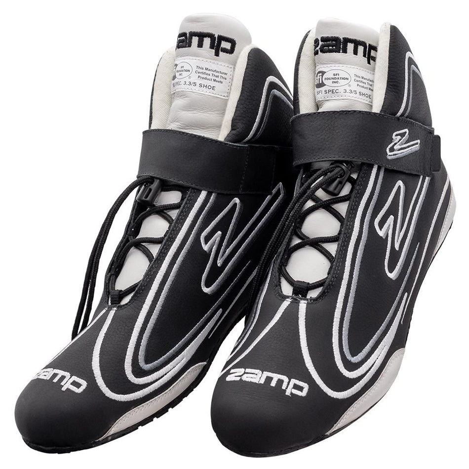 Zamp Driving Shoe - ZR-50 - Mid-Top - SFI 3.3/5 - Leather Outer - Rubber Sole - Fire Retardant NMX Inner - Black - Size 12 - Pair