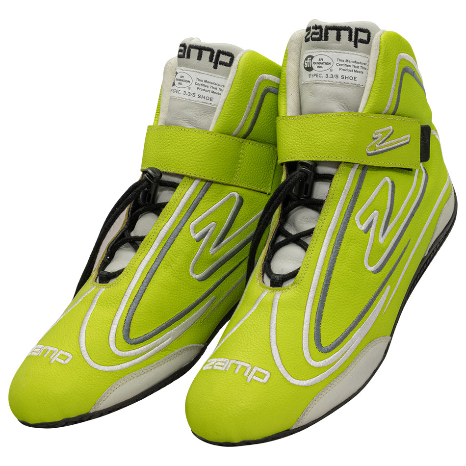 Zamp Driving Shoe - ZR-50 - Mid-Top - SFI 3.3/5 - Leather Outer - Rubber Sole - Fire Retardant NMX Inner - Neon Green - Size 12 - Pair