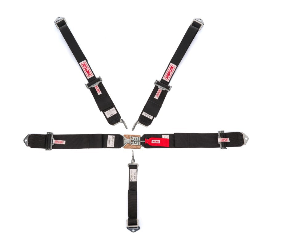 Simpson Harness, 5 Point, Latch and Link, SFI 16.1, 62 in Length, Pull Up Adjust, Bolt-In / Wrap Around, Individual Harness, Black, Hans Ready, Kit