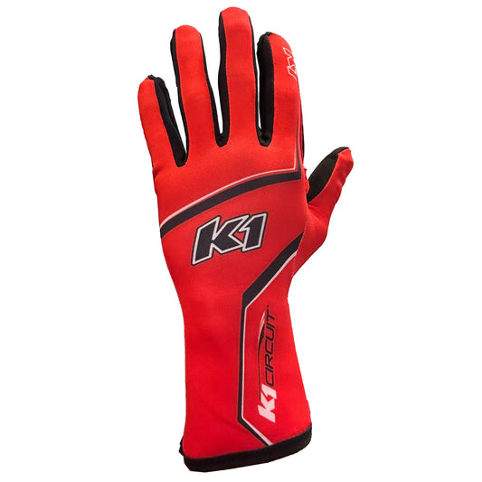 K1 Circuit Adult Karting Gloves - Red, Black - Size 8, Medium