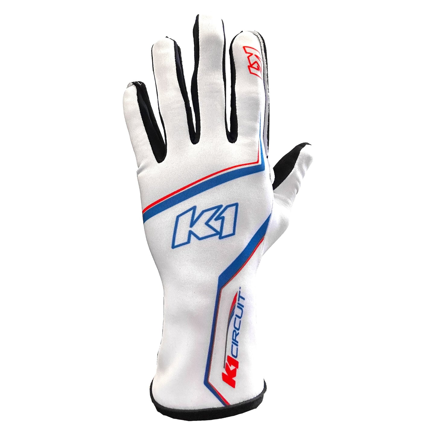 K1 Circuit Adult Karting Gloves - White, Blue - Size 6, XS