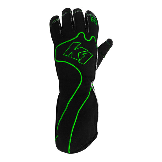 K1 RS1 Youth Karting Gloves - Black, Green - Size 4XS