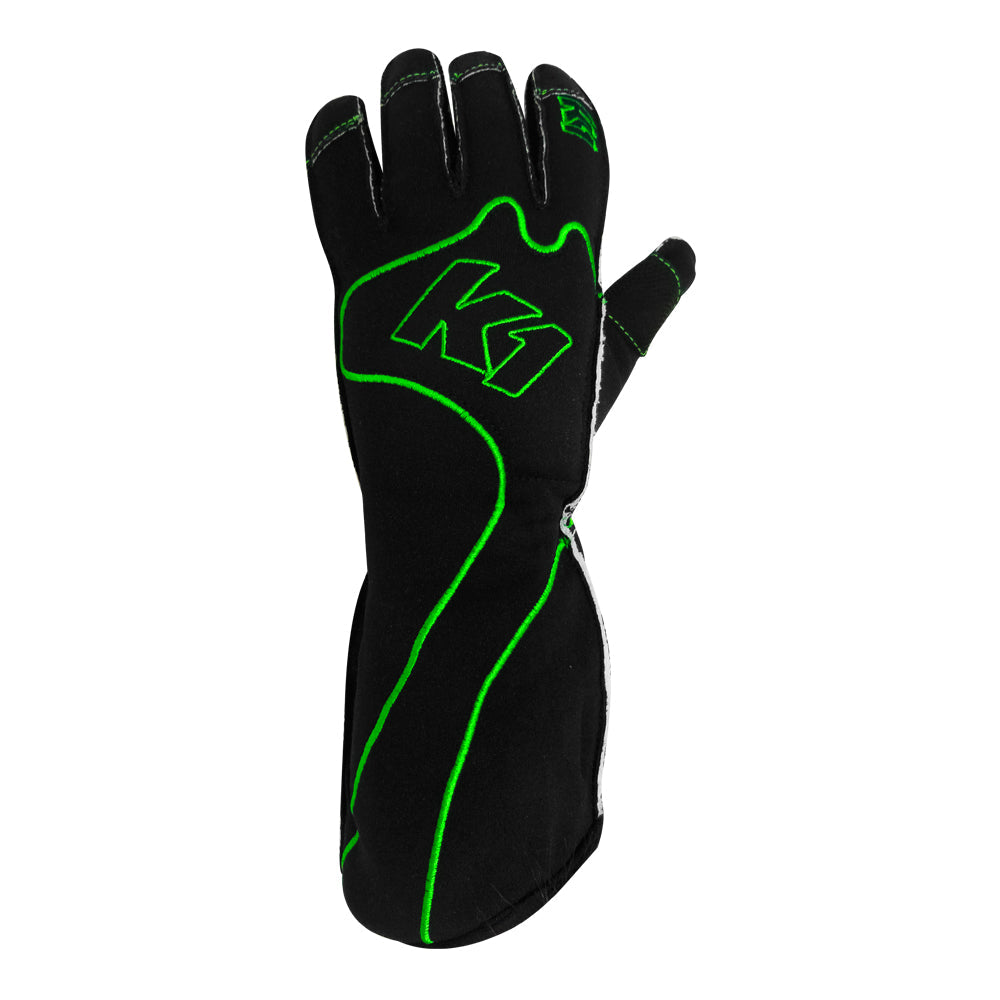 K1 RS1 Adult Karting Gloves - Black, Green - Size Medium