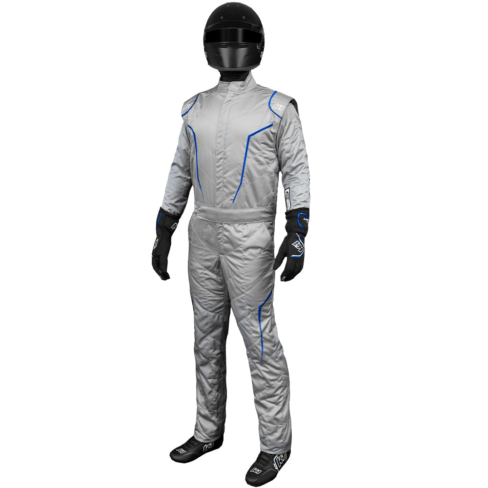 K1 GT2 Adult Nomex® Fire Suit - SFI 3.2A/5 - Grey, Blue - Small 48