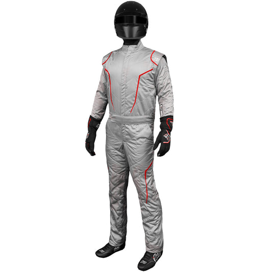 K1 GT2 Adult Nomex® Fire Suit - SFI 3.2A/5 - Grey, Red - Small 48