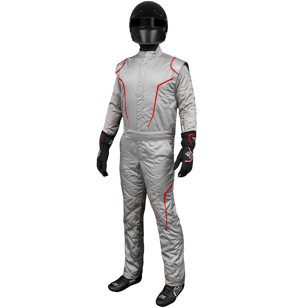 K1 GT2 Adult Nomex® Fire Suit - SFI 3.2A/5 - Grey, Red - XL 60