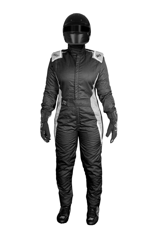 K1 Layla Ladies Adult Auto Racing Nomex® Suit - 3.2A/5 - Black, Grey - Medium 52